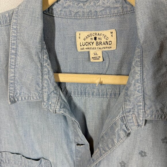 Lucky Brand Ditsy Boyfriend Shirt Womens XL Hemp Blend Denim Button Up Relaxed - Picture 7 of 11
